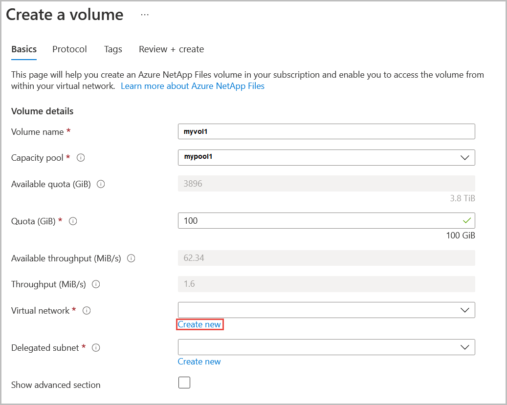 Recorte de pantalla de la creación de una ventana de volumen.