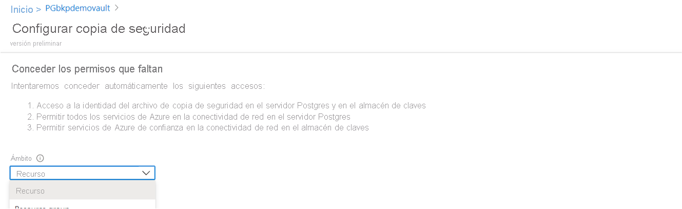 Captura de pantalla que muestra el cuadro para definir el ámbito de los permisos de acceso.