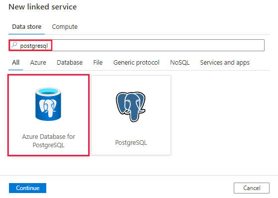 Seleccione el conector de Azure Database for PostgreSQL.