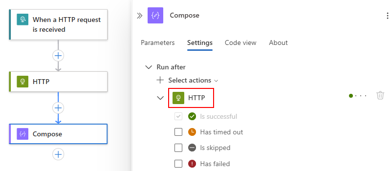 Captura de pantalla que muestra la operación predecesora actual.