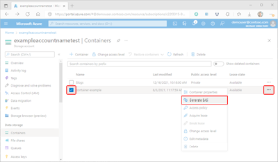 Captura de pantalla que muestra cómo acceder a la configuración de firma de acceso compartido del contenedor en Azure Portal.