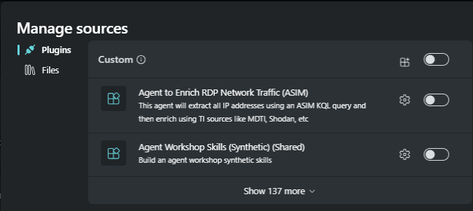 Captura de pantalla de la opción Administrar orígenes personalizada.