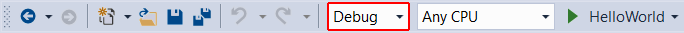 Barra de herramientas de Visual&nbsp;Studio con Depuración resaltado