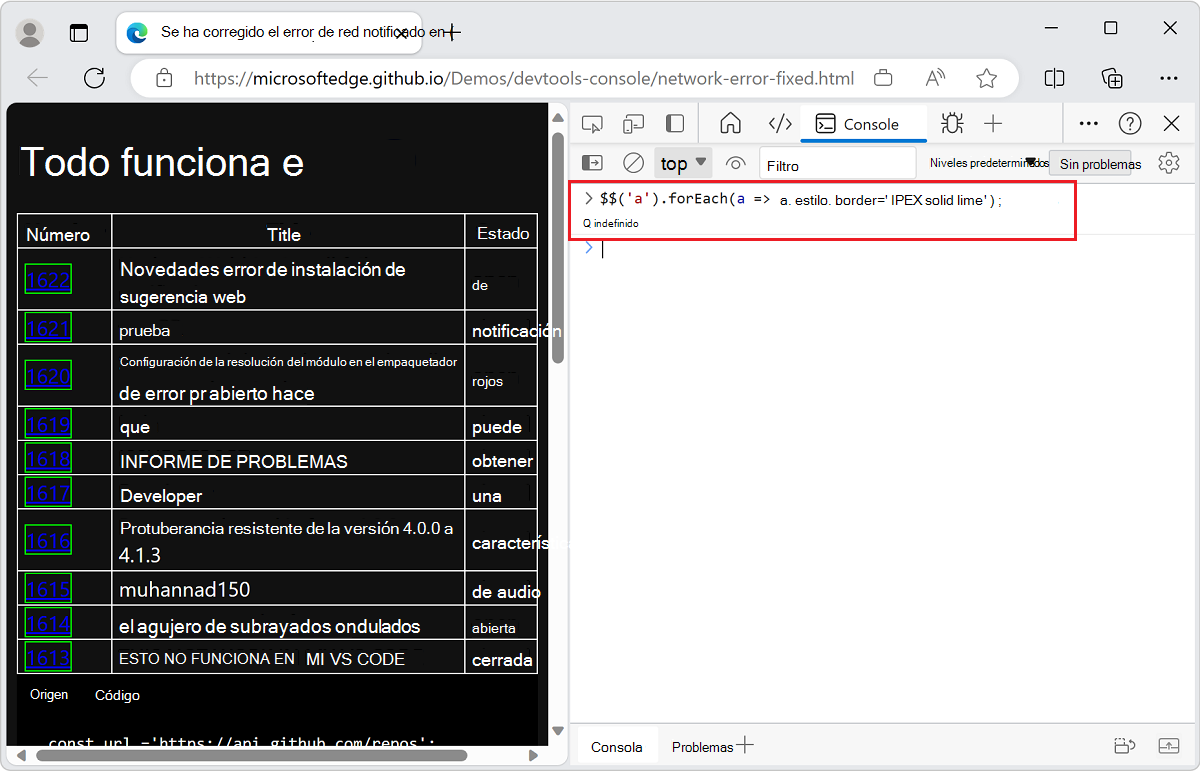 Manipular una selección de elementos mediante la consola