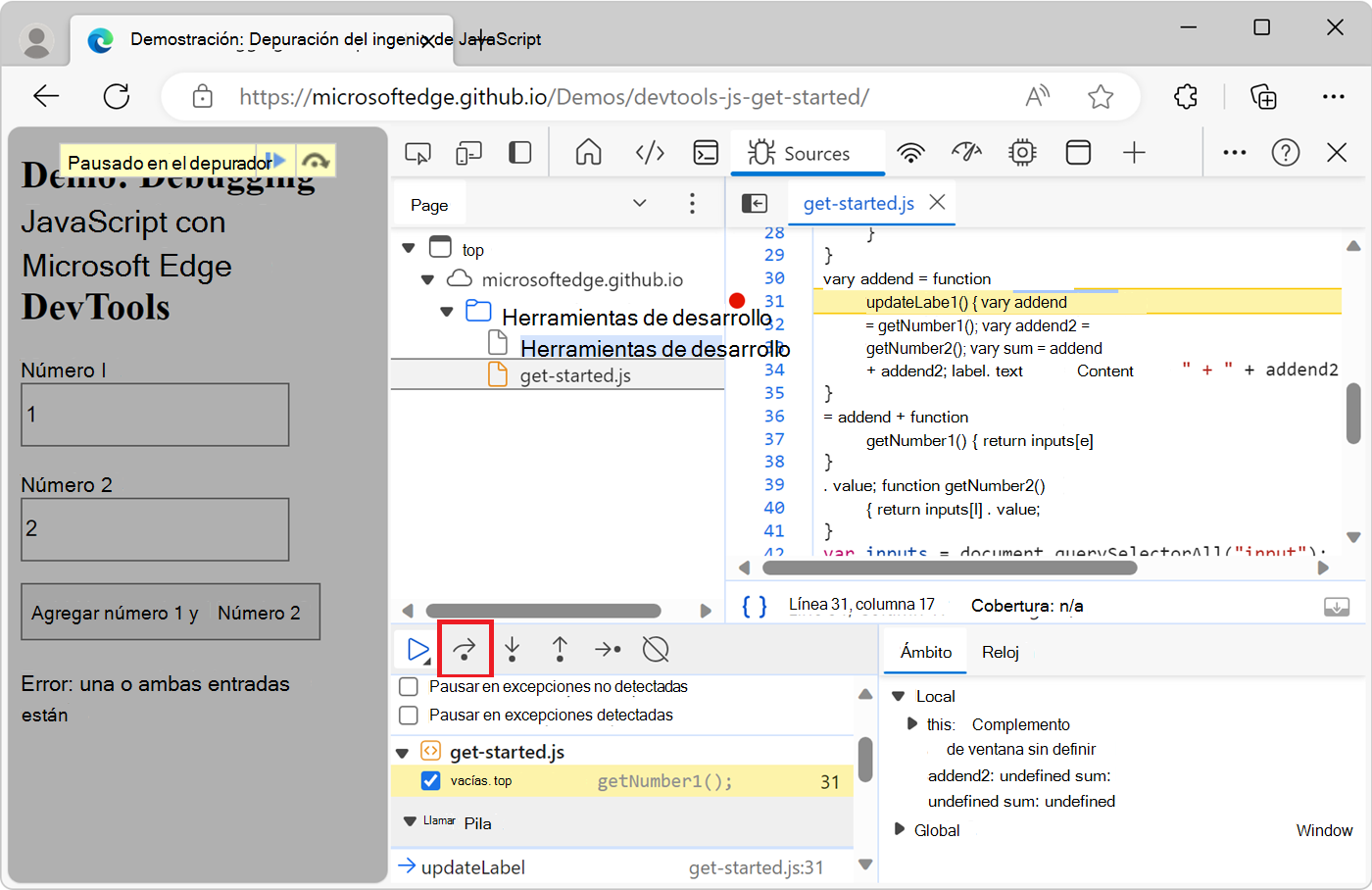 Hacer clic en Paso a paso por encima