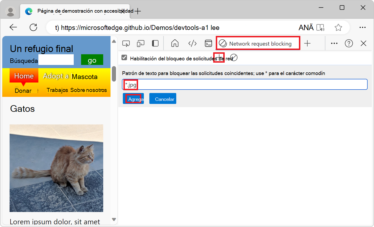Herramienta de bloqueo de solicitudes de red, que muestra el nuevo patrón de bloqueo *.jpg
