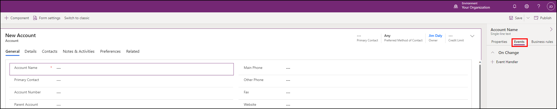 Seleccionar eventos del campo Nombre de cuenta