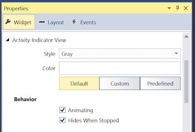 Pestaña Widget para un indicador de actividad Pestaña Widget para un indicador de actividad