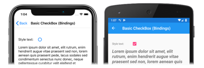 Casilla enlazada a datos Captura de pantalla de casilla enlazada a datos, en iOS y Android