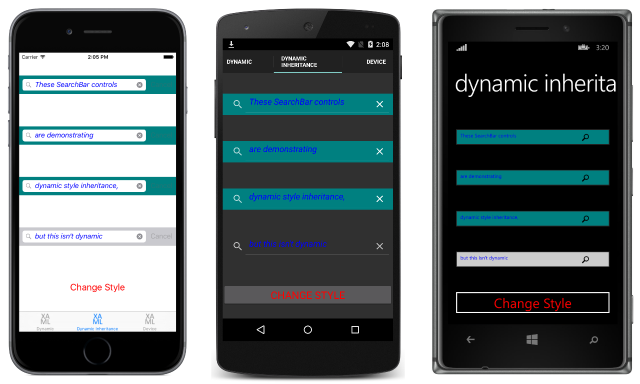 Ejemplo de herencia de estilo dinámico azul