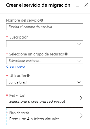 Imagen que muestra Crear el servicio de migración