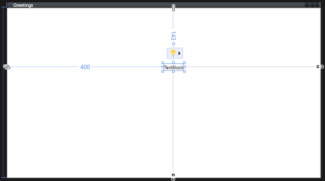 Captura de pantalla que muestra el control TextBlock situado en el formulario Greetings con las instrucciones visibles.