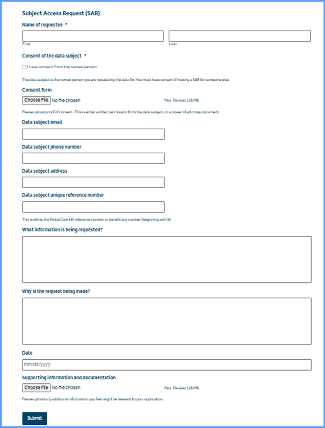 Subject access request form.