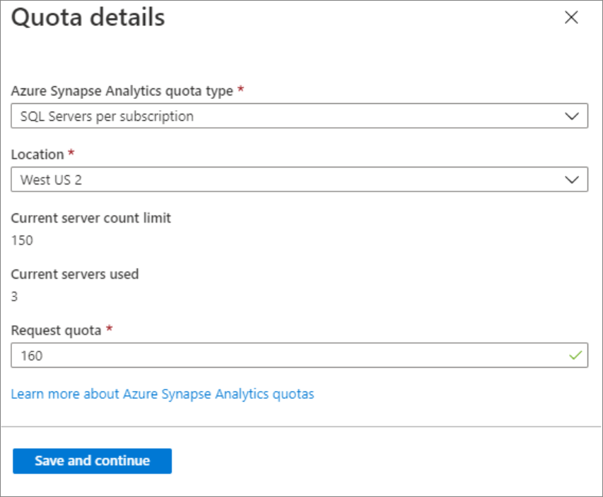Details van het quotum van servers