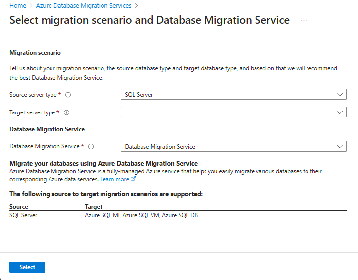 Schermopname van migratiescenario's voor Database Migration Service.
