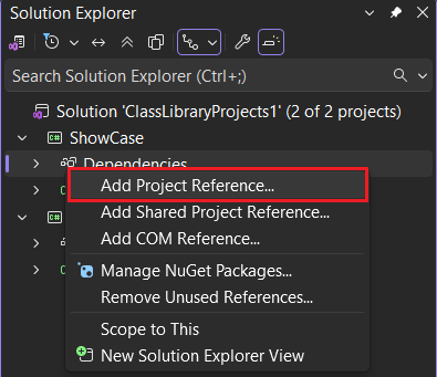 Referentie toevoegen contextmenu in Visual Studio