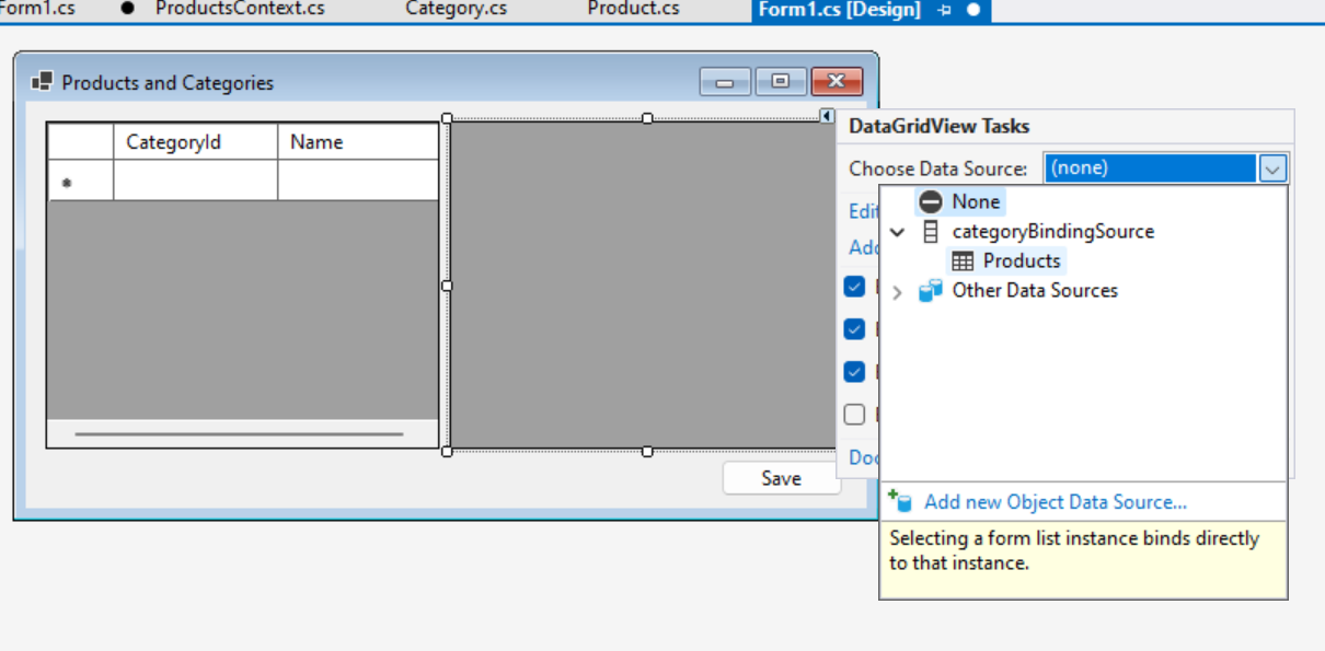 Gegevensbron Producten kiezen