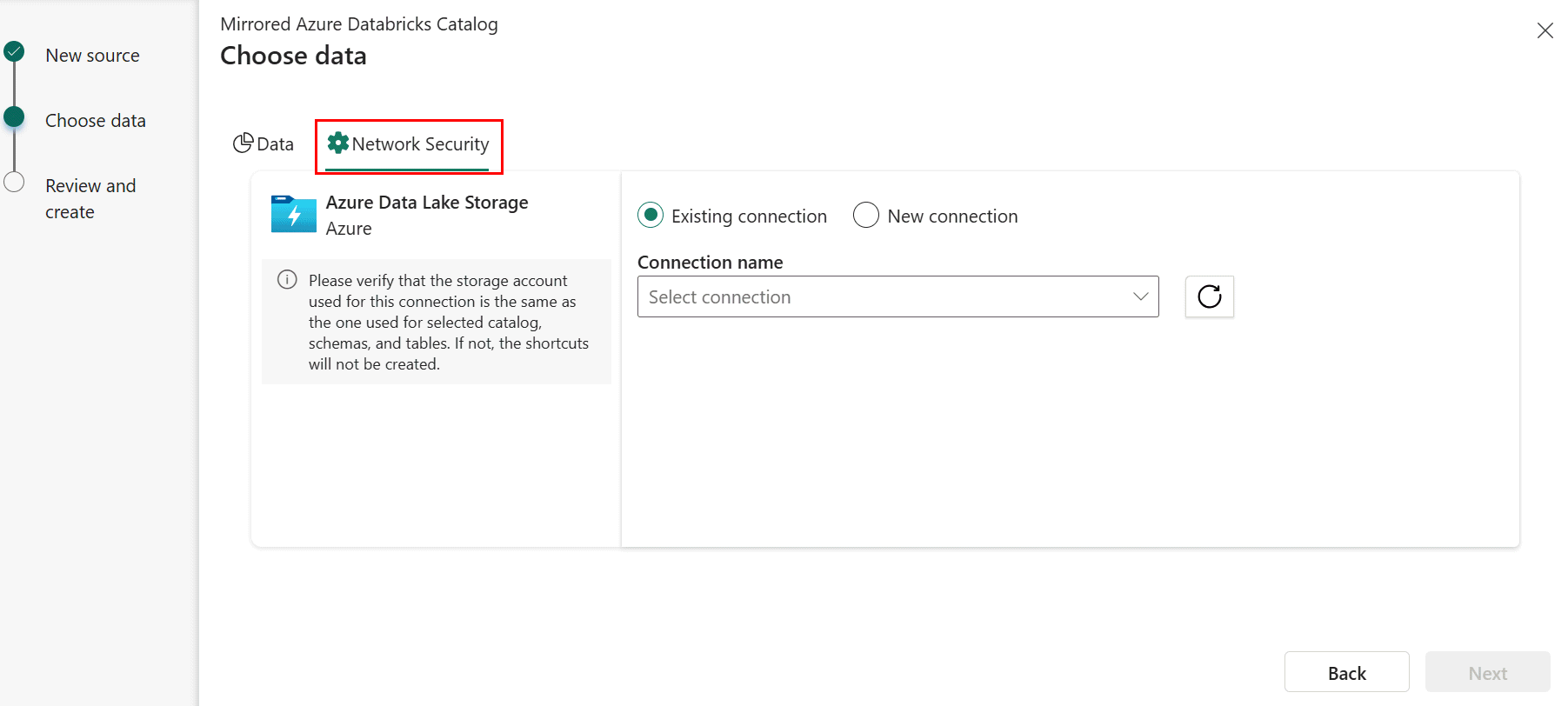 Schermopname van het tabblad Netwerkbeveiliging in Databricks.
