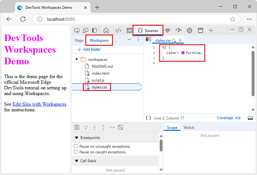 View styles.css in a text editor