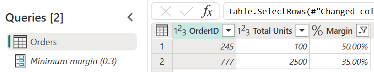 Schermopname van de query en de gewijzigde tabel nadat u de waarde van de parameter hebt bijgewerkt.
