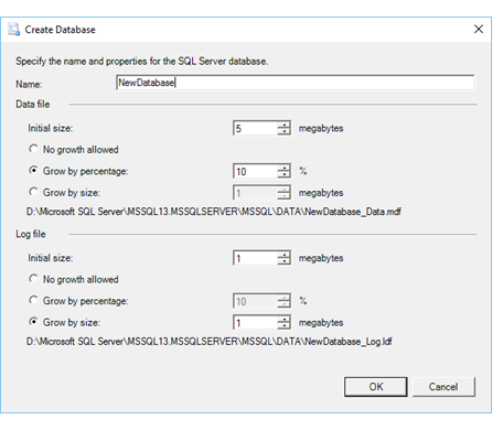 De pagina Database maken van de wizard Importeren en exporteren