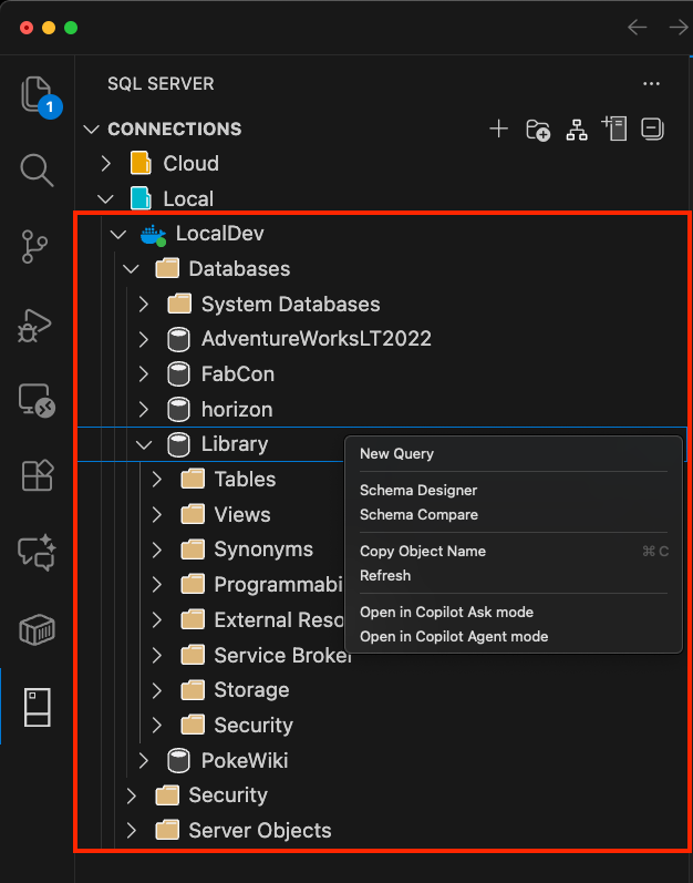 Schermopname van het contextmenu van de database, waarbij u de chat selecteert met deze databaseoptie.