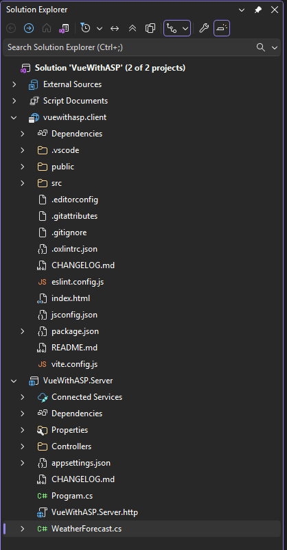 Schermafbeelding van Solution Explorer.