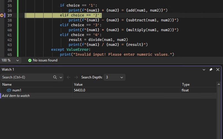 Schermopname van de uitvoer van foutopsporing voor een Python-eenheidstest in Visual Studio.