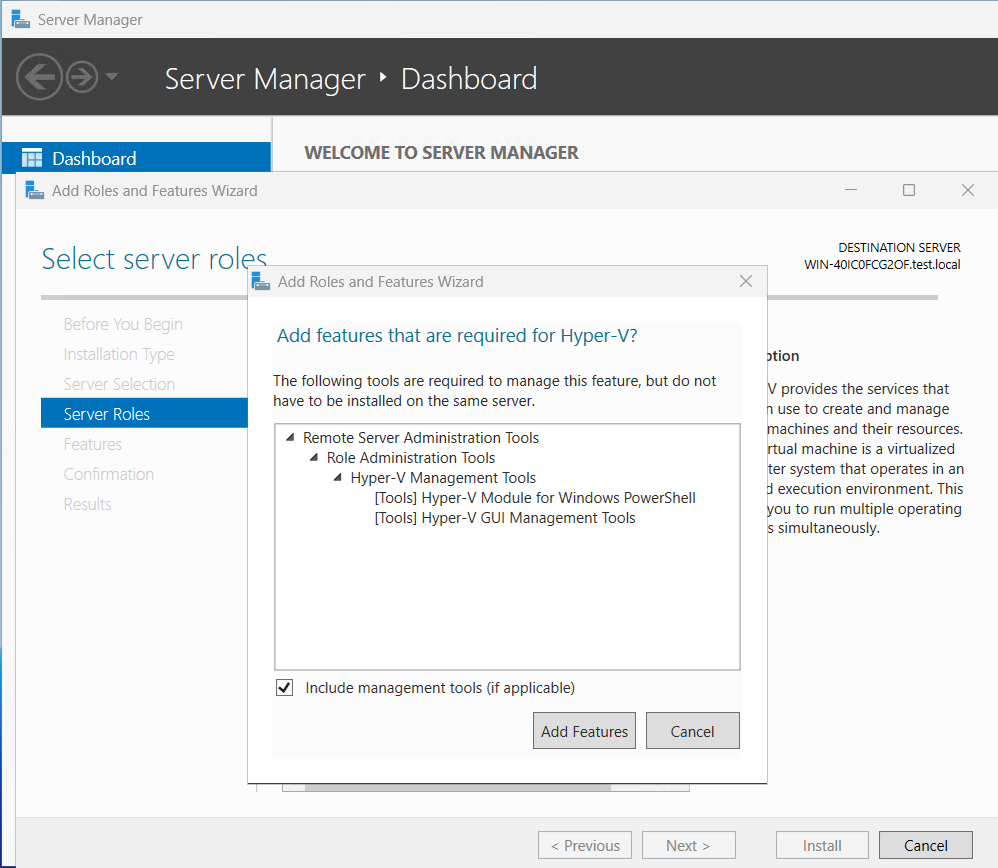 Schermopname van het PowerShell-venster nadat u de opdracht hebt uitgevoerd om Hyper-V in te schakelen.
