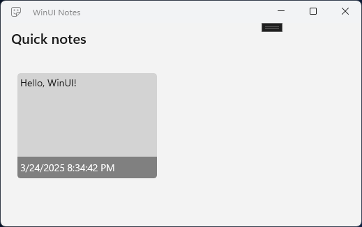 De gebruikersinterface van de notitie-app met de notitielijst met de inhoud van de notitie en de datum die is opgemaakt door een gegevenssjabloon.