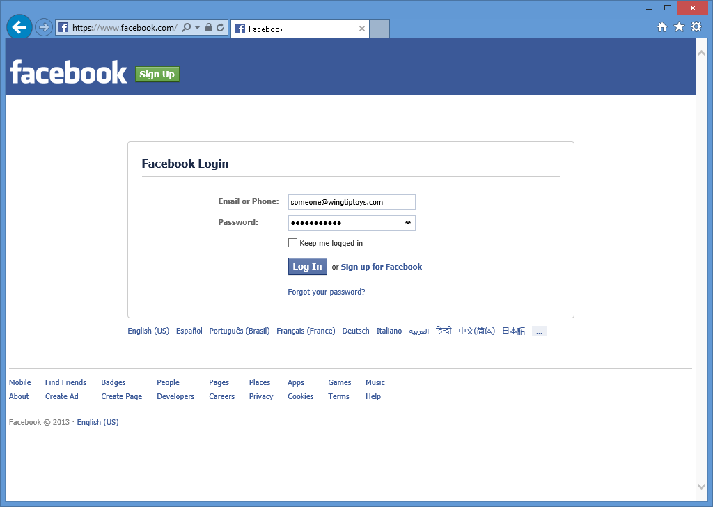 Obraz strony logowania do Facebooka