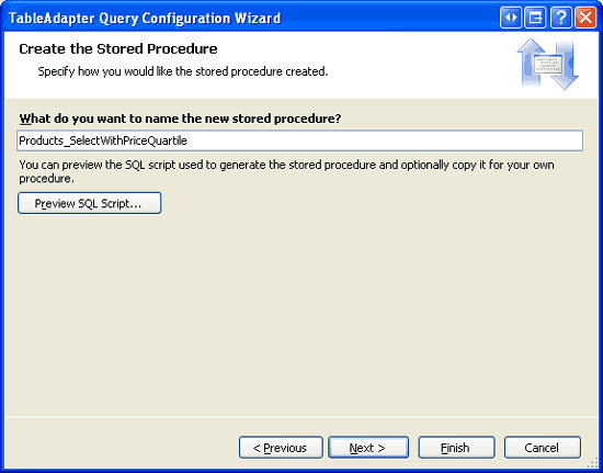 Nazwij procedurę składowaną Products_SelectWithPriceQuartile