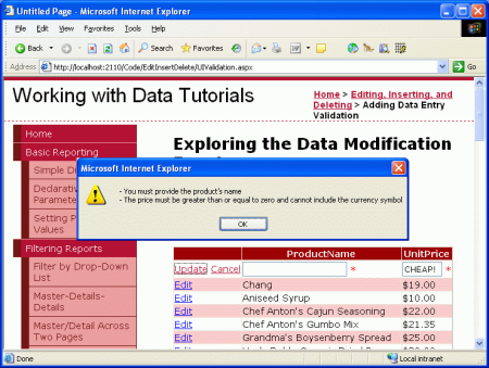Błędy sprawdzania poprawności są sumowane w polu komunikatów Client-Side