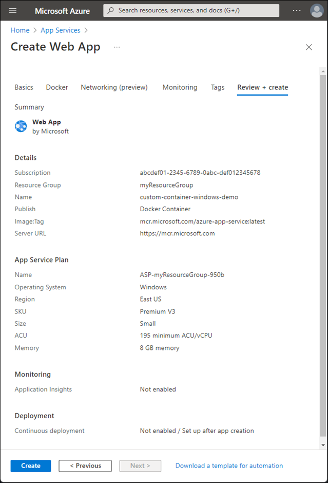 Zrzut ekranu przedstawiający sposób tworzenia aplikacji internetowej dla kontenerów.