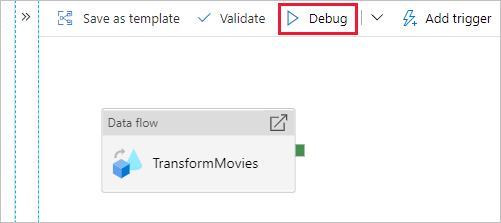 Zrzut ekranu przedstawiający kanwę potoku z wyróżnionym elementem Debug.