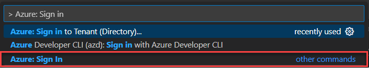 Zrzut ekranu przedstawiający sposób logowania się do platformy Azure w programie Visual Studio Code.
