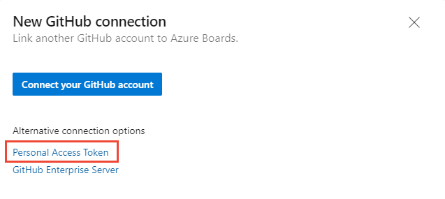 Zrzut ekranu okna dialogowego Nowe połączenie GitHub, wybierając pozycję Token osobistego dostępu.