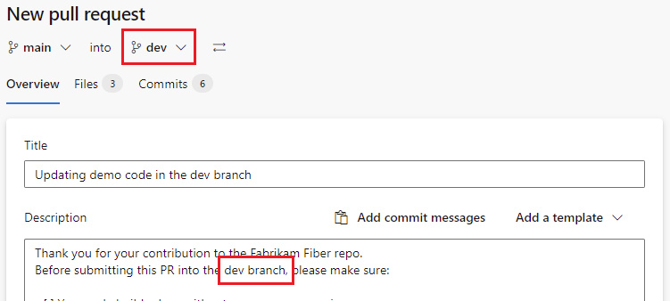 Szablon pull requestu dla konkretnej gałęzi
