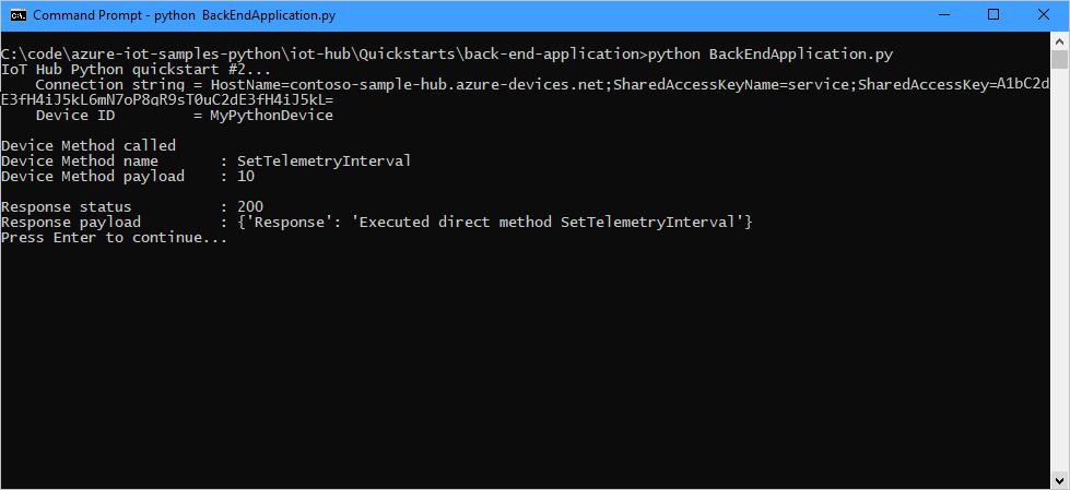 Zrzut ekranu przedstawiający okno terminalu pokazujące wynik wywołania metody bezpośredniej z aplikacji usługi.