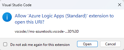 Zrzut ekranu przedstawia monit o użycie rozszerzenia do otwarcia narzędzi platformy Microsoft Azure.