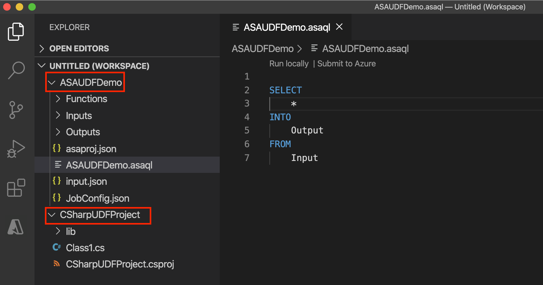 Projekt usługi Azure Stream Analytics w programie Visual Studio Code