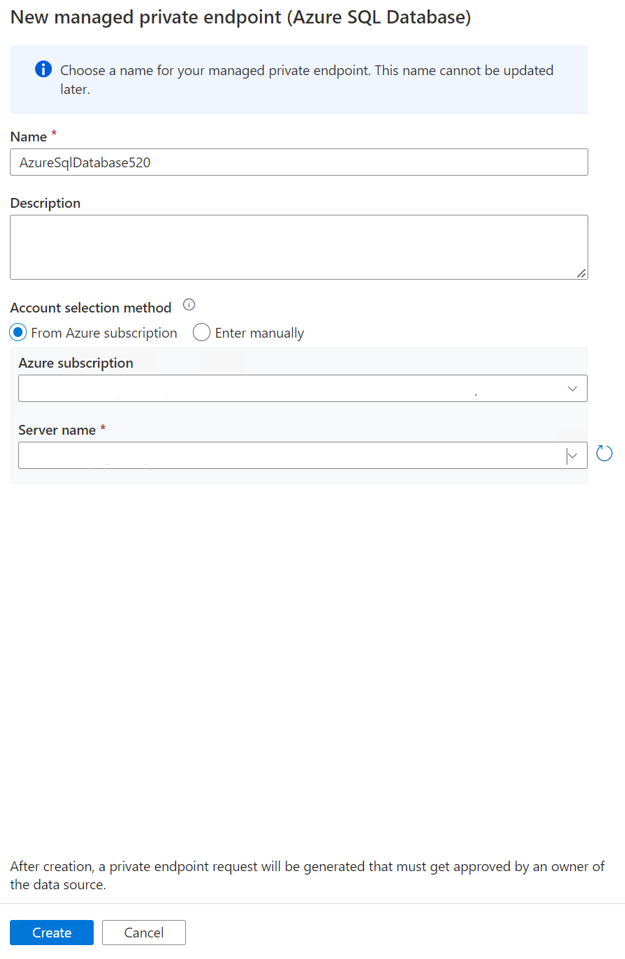 Zrzut ekranu z nowego prywatnego punktu końcowego usługi powiązanej z Azure SQL Database 2.