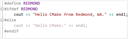 Zrzut ekranu przedstawiający nieaktywny kod w edytorze, który jest wyświetlany jako zanikany w porównaniu z aktywnym kodem.