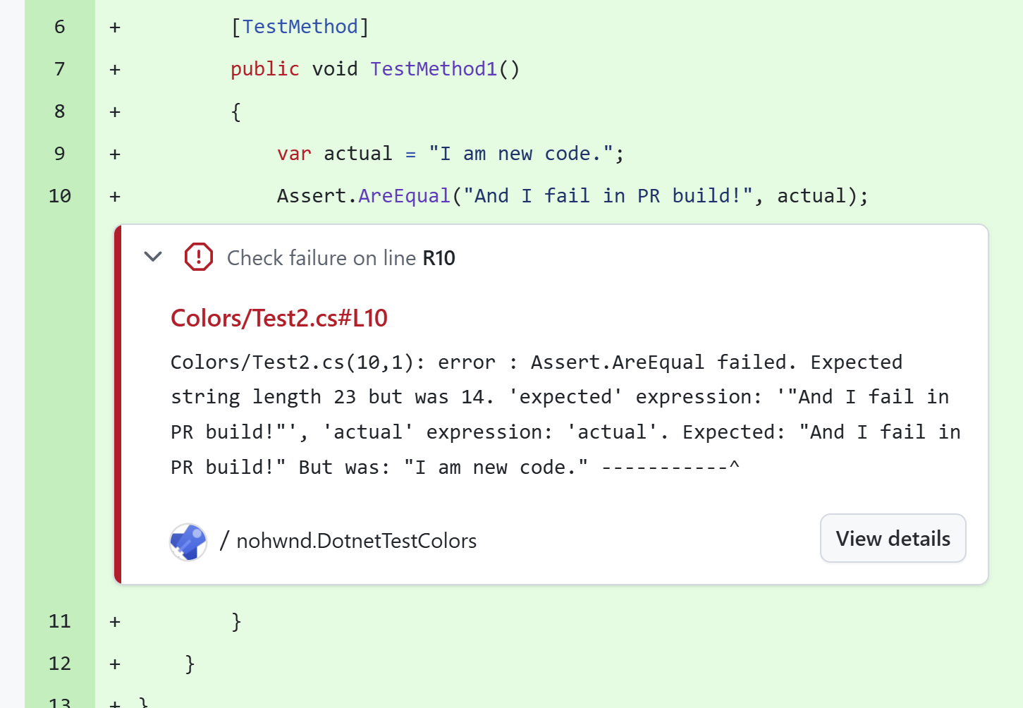 Adnotacja błędów w widoku plików pull requesta w GitHub
