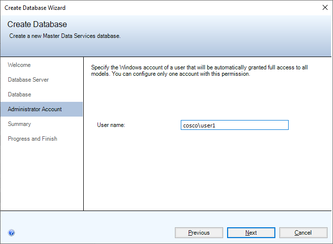 Zrzut ekranu przedstawiający stronę konta administratora w kreatorze tworzenia bazy danych.