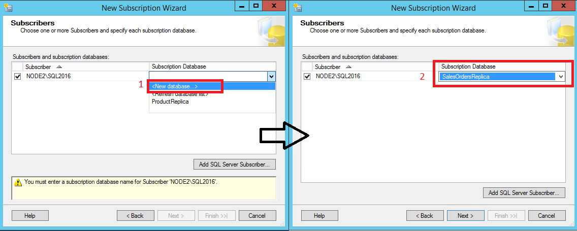Opcje dodawania bazy danych do subskrybenta
