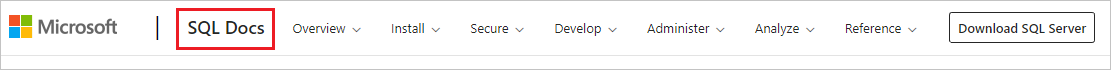 Zrzut ekranu przedstawiający opcję menu Sql Docs w nagłówku.