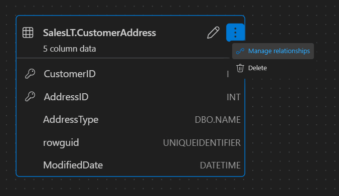 Zrzut ekranu przedstawiający punkt wejścia zarządzania relacjami w projektancie schematu.