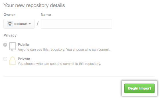 Zrzut ekranu przedstawiający przycisk Rozpocznij importowanie nowego repozytorium.