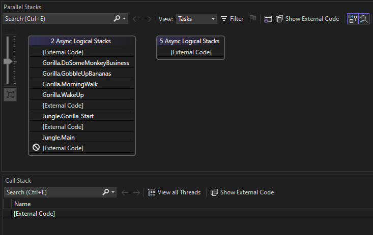 Zrzut ekranu przedstawiający kontekst debugera po naprawieniu kodu.